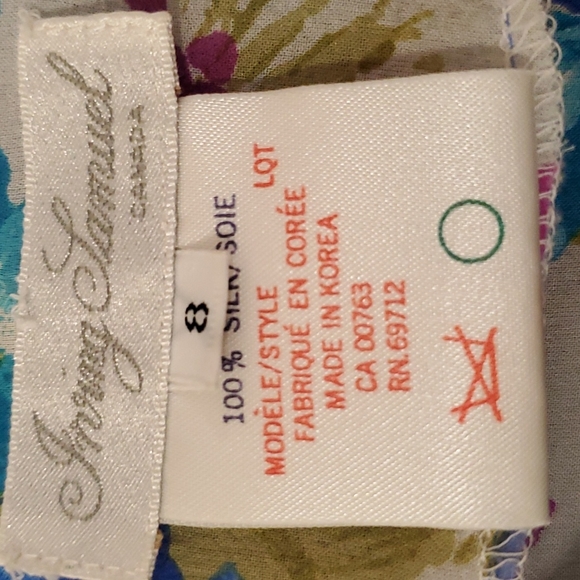 Vintage floral 100% silk chiffon short flutter sleeve round neck blouse size 8 - Picture 3 of 8